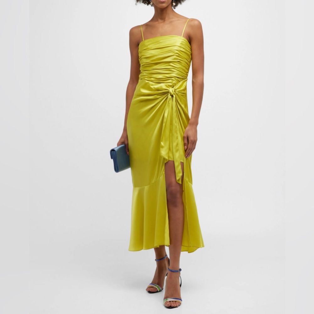 Cinq A Sept Katz SideTie Shirred Silk Midi Dress size 6 (fits like a generous 4)